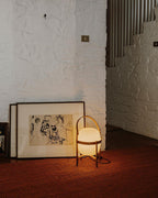 Portable Table Lamp, Ash or Walnut Wood Frame, White Glass Shade, E26/E27
