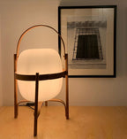 Portable Table Lamp, Ash or Walnut Wood Frame, White Glass Shade, E26/E27