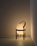 Portable Table Lamp, Ash or Walnut Wood Frame, White Glass Shade, E26/E27