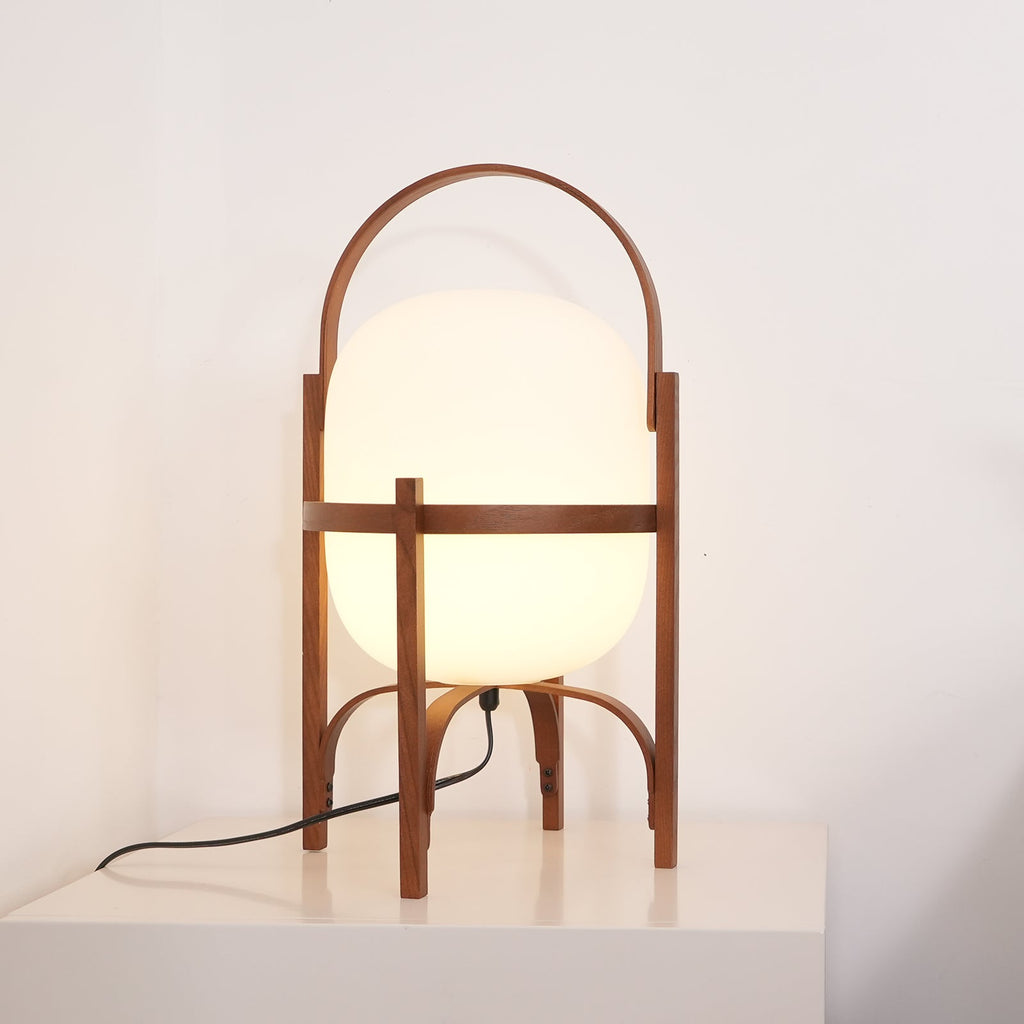 Wood lantern lamp glowing as a portable accent light