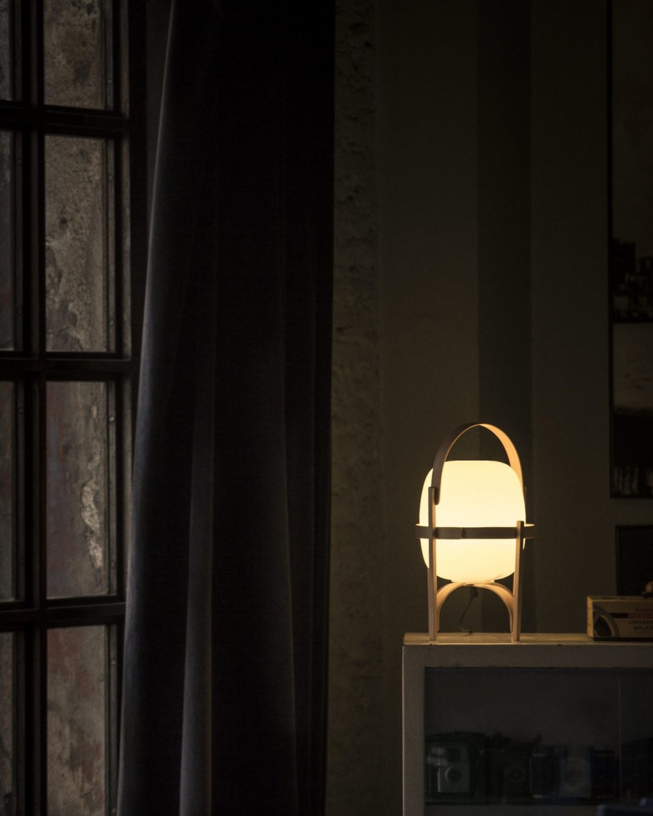 Portable Table Lamp, Ash or Walnut Wood Frame, White Glass Shade, E26/E27
