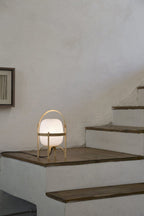 Portable Table Lamp, Ash or Walnut Wood Frame, White Glass Shade, E26/E27