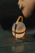 Portable Table Lamp, Ash or Walnut Wood Frame, White Glass Shade, E26/E27