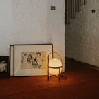 Portable Table Lamp, Ash or Walnut Wood Frame, White Glass Shade, E26/E27