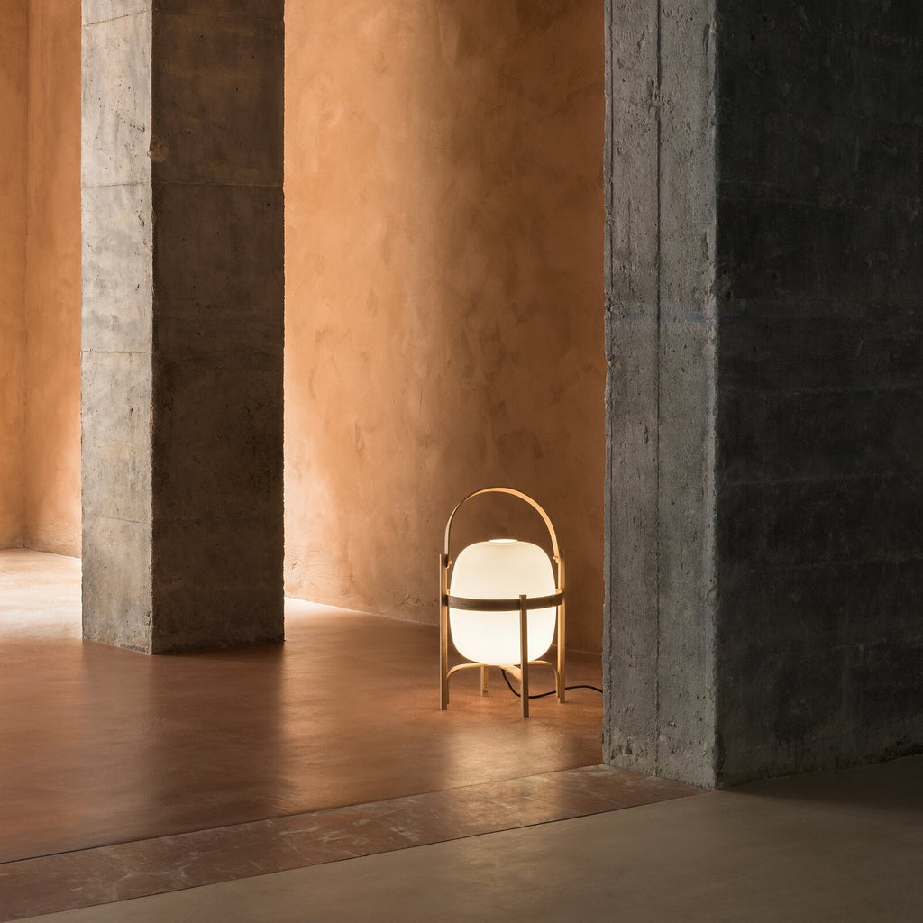 Portable Table Lamp, Ash or Walnut Wood Frame, White Glass Shade, E26/E27