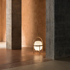 Portable Table Lamp, Ash or Walnut Wood Frame, White Glass Shade, E26/E27