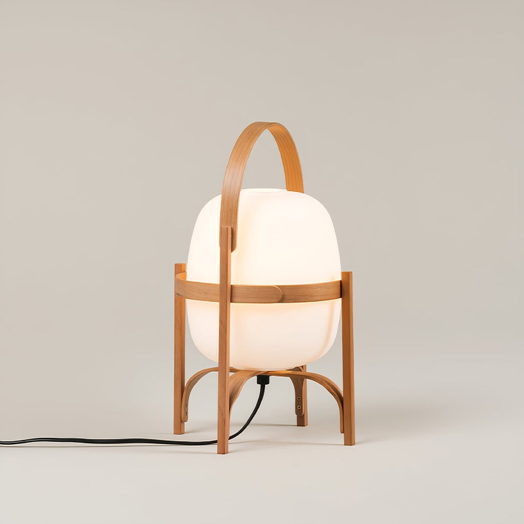 Portable Table Lamp, Ash or Walnut Wood Frame, White Glass Shade, E26/E27