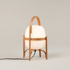 Portable Table Lamp, Ash or Walnut Wood Frame, White Glass Shade, E26/E27