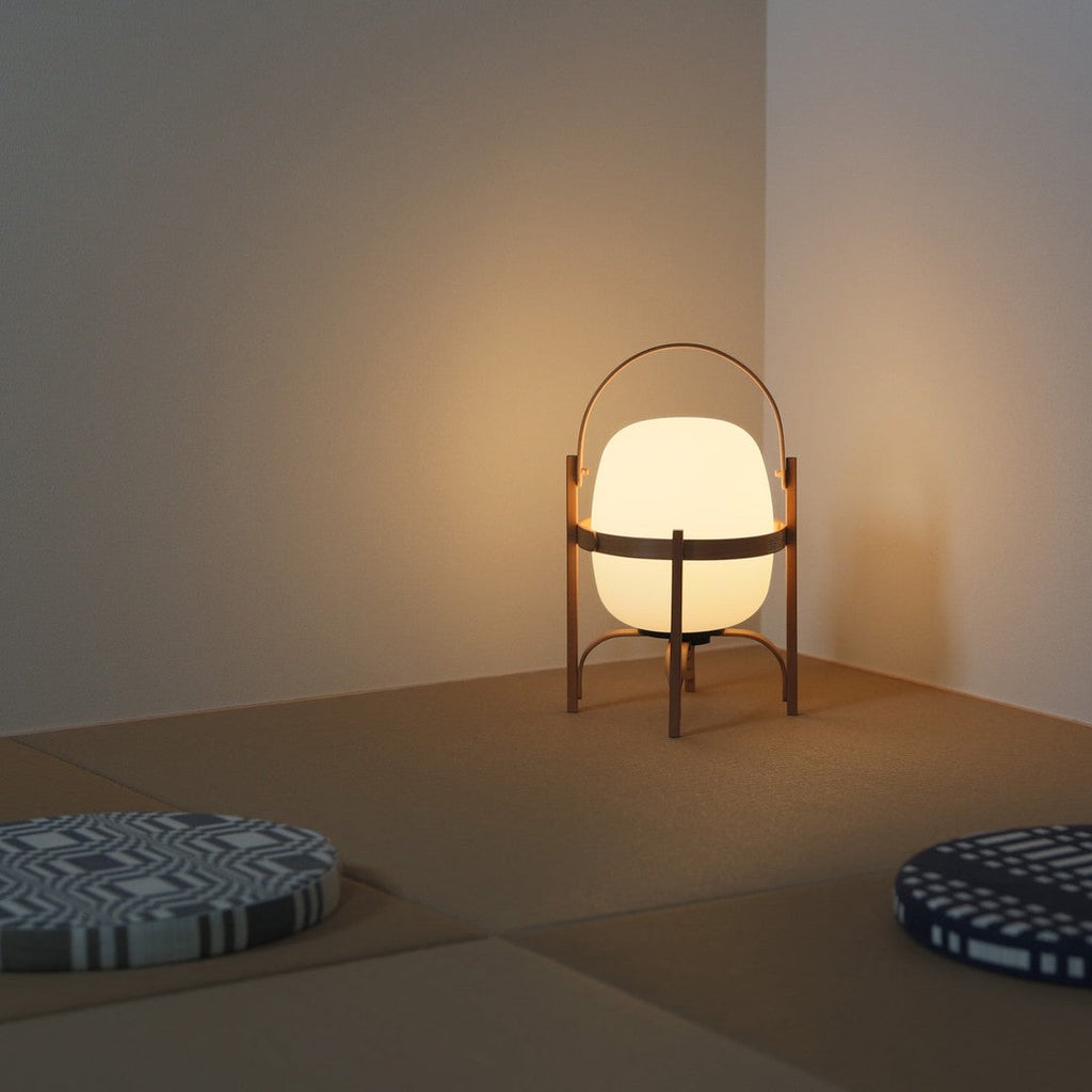 Portable Table Lamp, Ash or Walnut Wood Frame, White Glass Shade, E26/E27