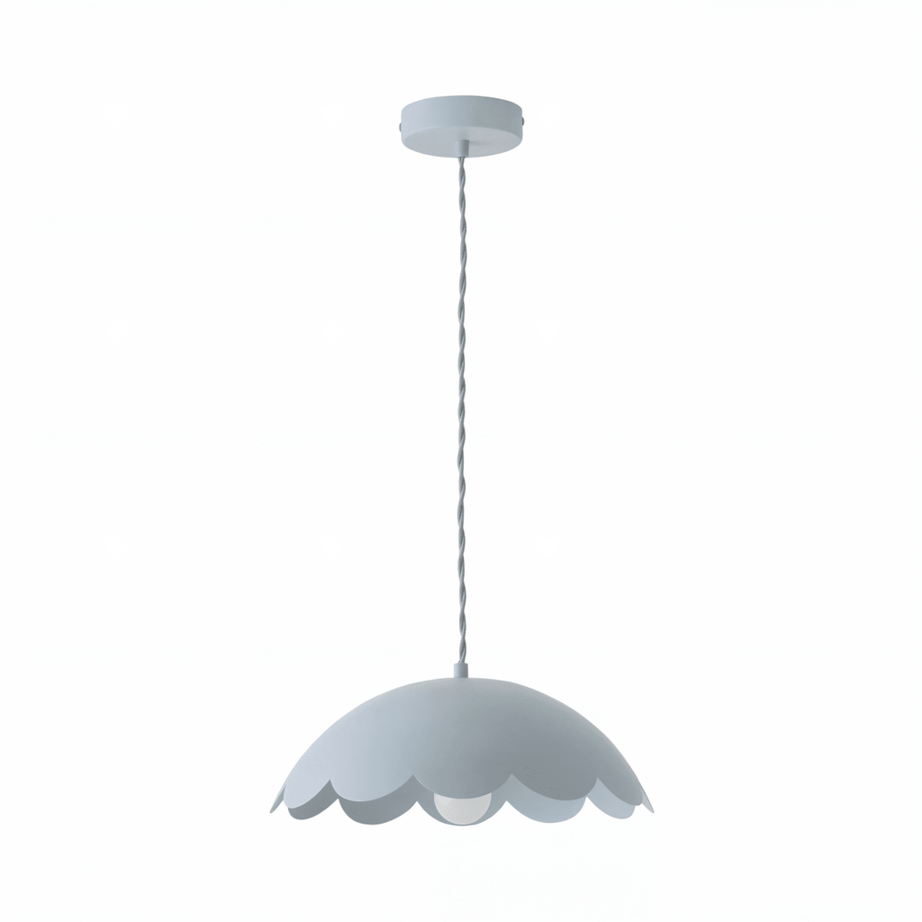 Powder Blue Pendant Light With Floral Accent Vintage Style 12 Inch