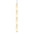 Unlit four-head Zovarion pendant showing the full alabaster column and its brass joints from the front.