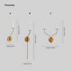 The Clérachic Eris wall lamp size diagram: single arm 40cm/15.7" or 73cm/28.7" tall, 12cm/4.7" wide; two-arm 47cm/18.5" tall, 37cm/14.6" wide.