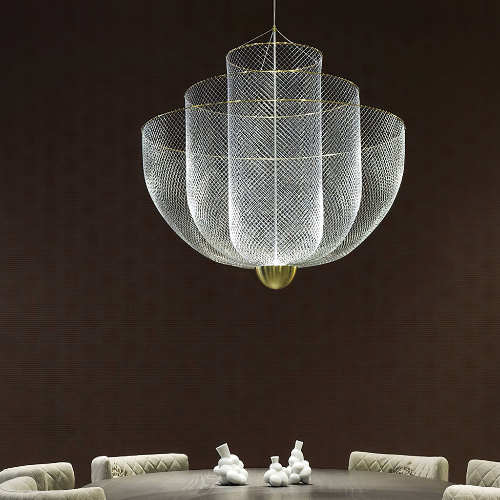 Suspension en fil métallique, sphère en acier superposée, LED intégrée, chrome ou or