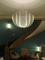 Suspension en fil métallique, sphère en acier superposée, LED intégrée, chrome ou or