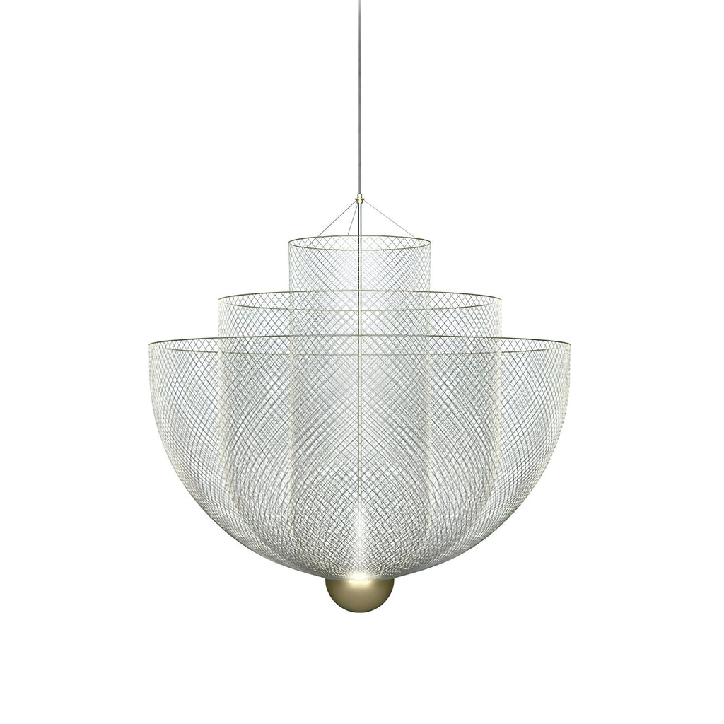 Suspension en fil métallique, sphère en acier superposée, LED intégrée, chrome ou or