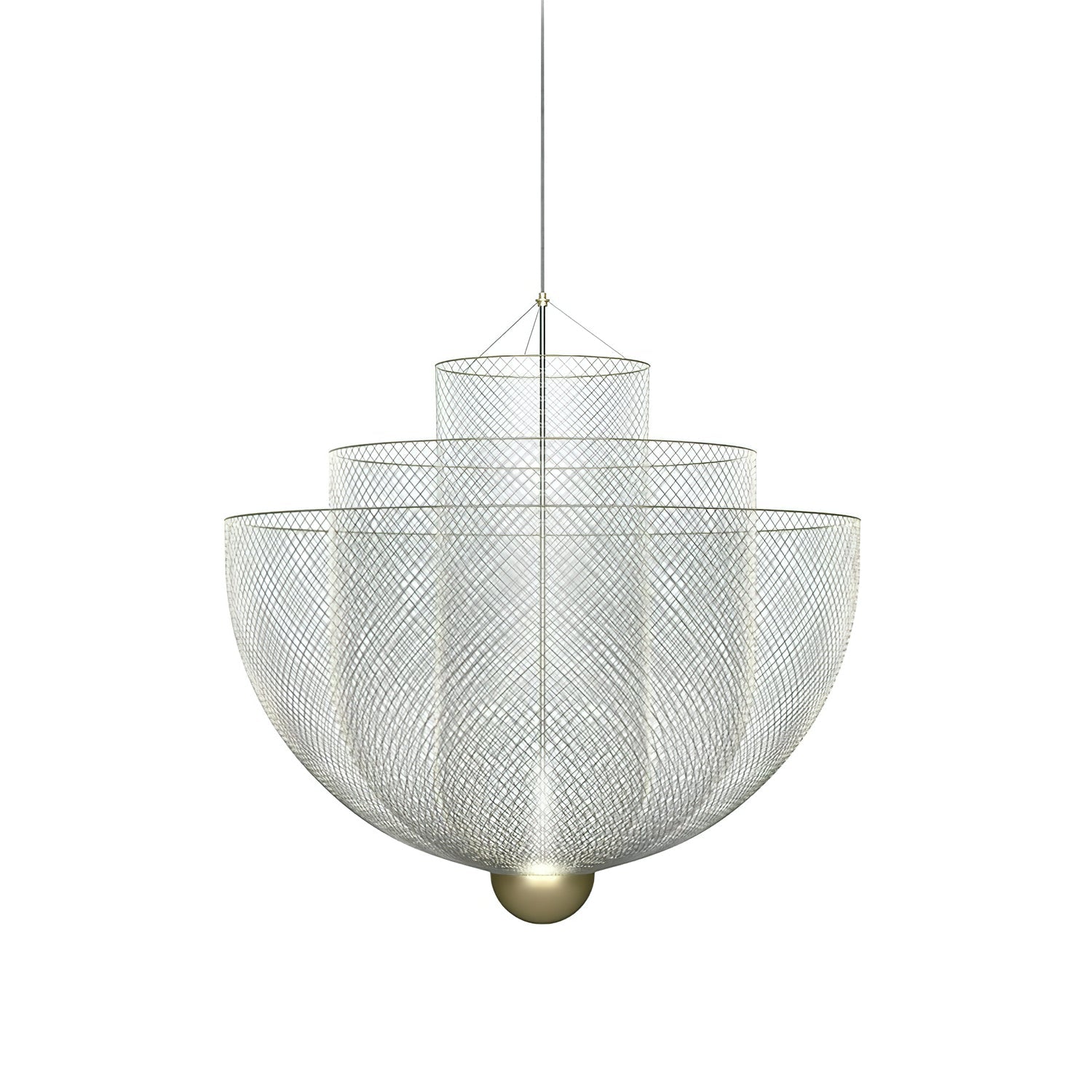 Suspension en fil métallique, sphère en acier superposée, LED intégrée, chrome ou or