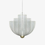 Steel wire pendant light close detail of the layered frame