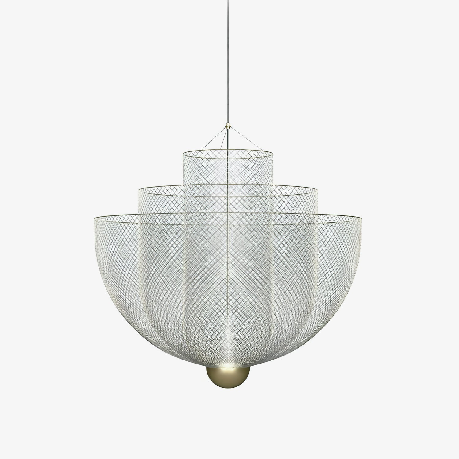 Steel wire pendant light close detail of the layered frame