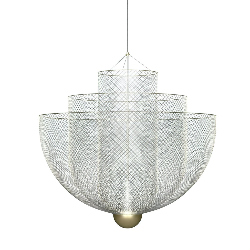 Suspension en fil métallique, sphère en acier superposée, LED intégrée, chrome ou or