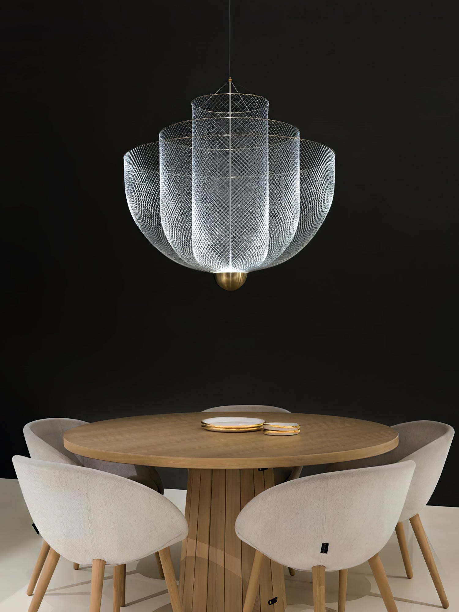 Suspension en fil métallique, sphère en acier superposée, LED intégrée, chrome ou or