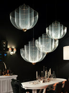 Suspension en fil métallique, sphère en acier superposée, LED intégrée, chrome ou or