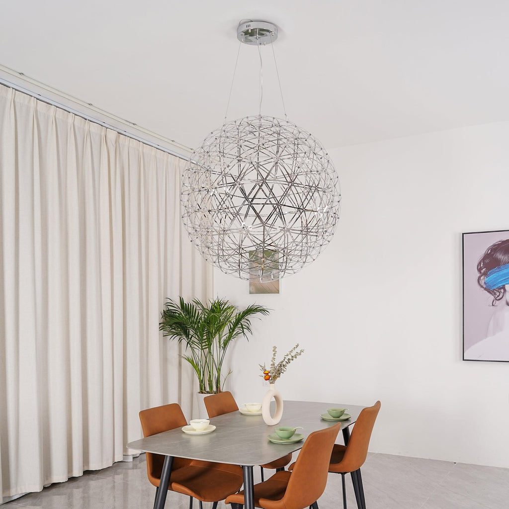 Spark Ball Pendant Light, Stainless Steel Sphere, Warm White LED