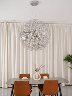 Spark Ball Pendant Light, Stainless Steel Sphere, Warm White LED