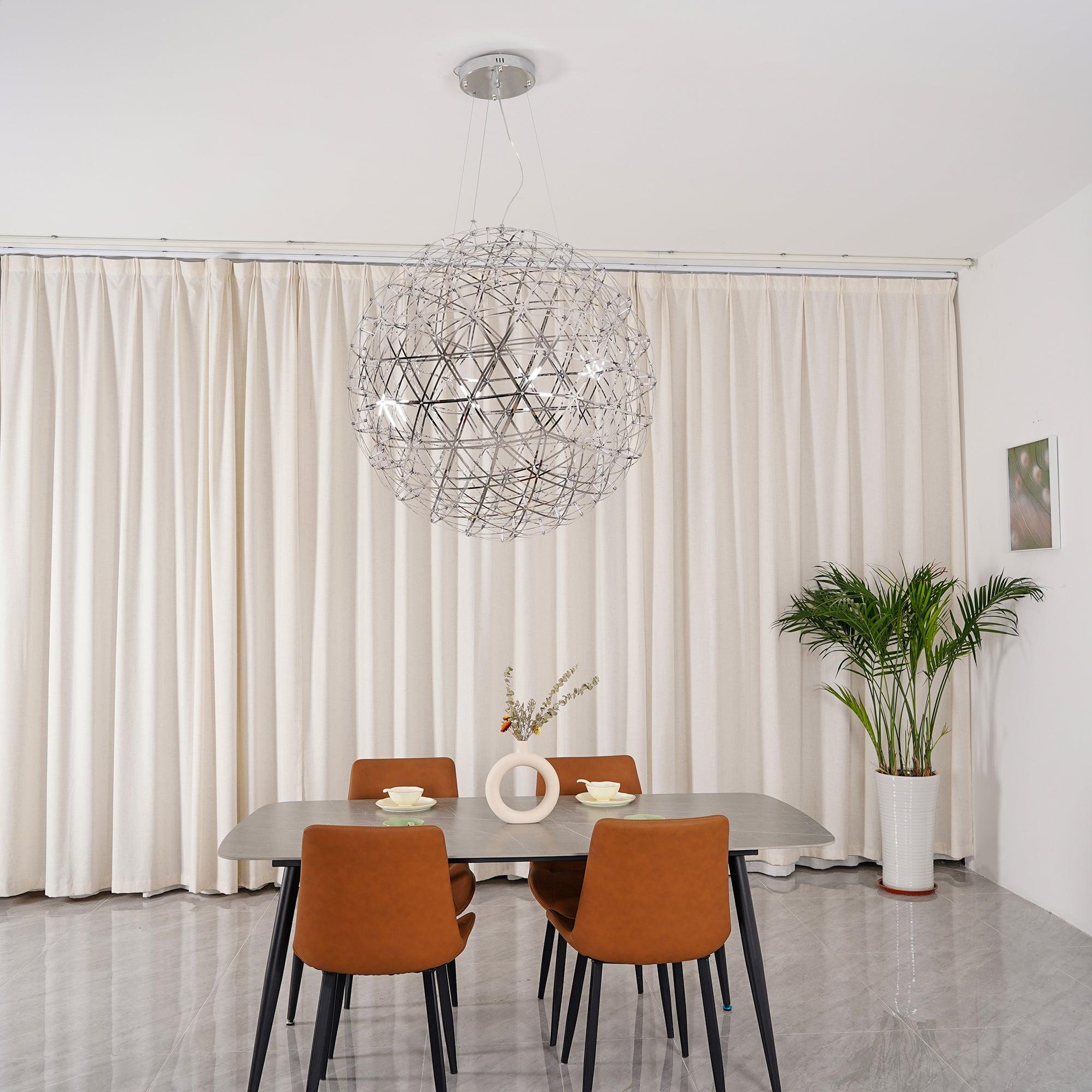 Spark Ball Pendant Light, Stainless Steel Sphere, Warm White LED