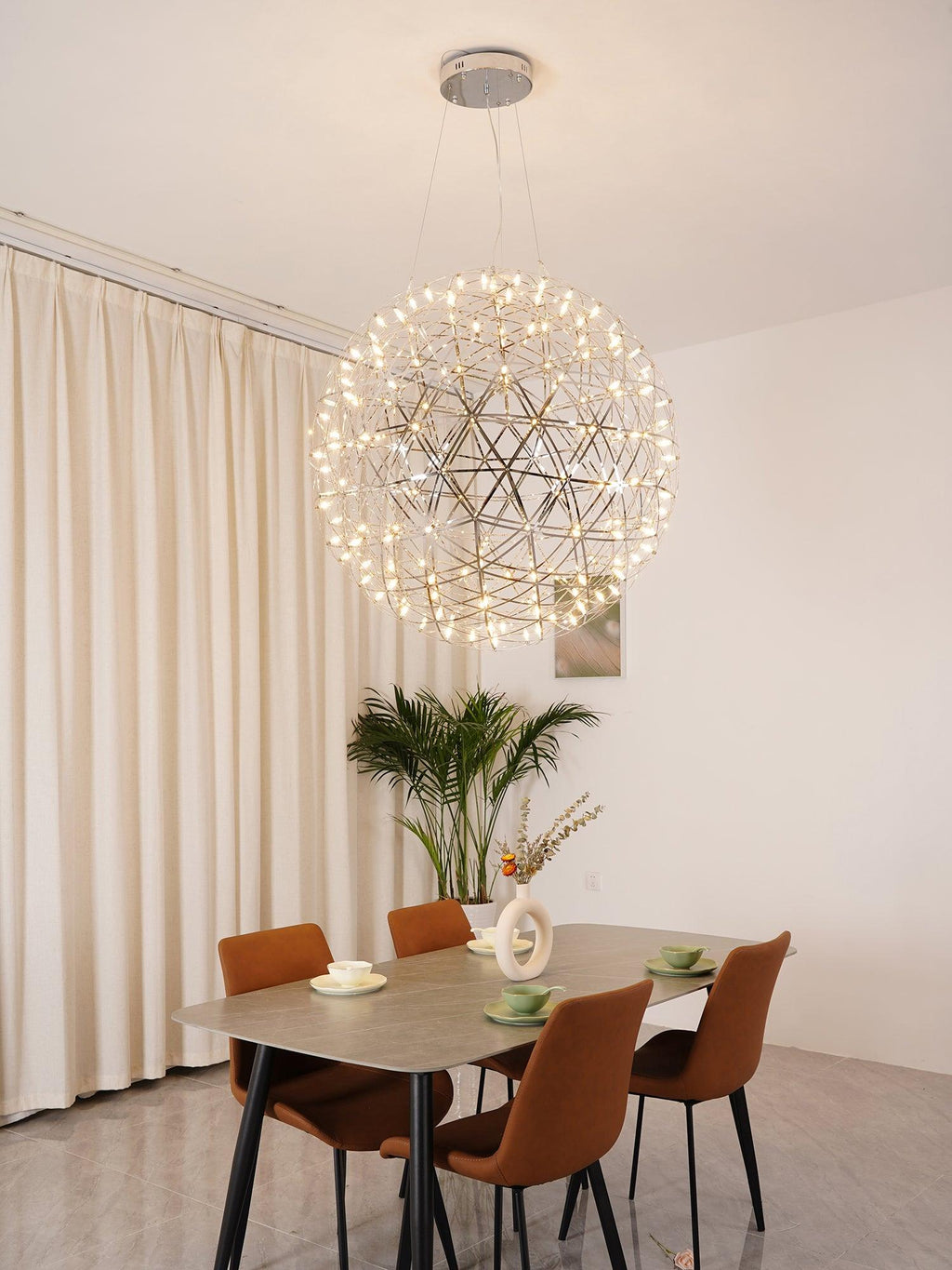 Spark Ball Pendant Light, Stainless Steel Sphere, Warm White LED