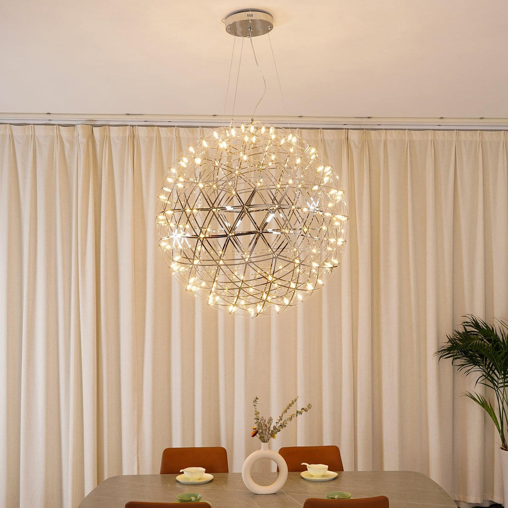 Spark Ball Pendant Light, Stainless Steel Sphere, Warm White LED