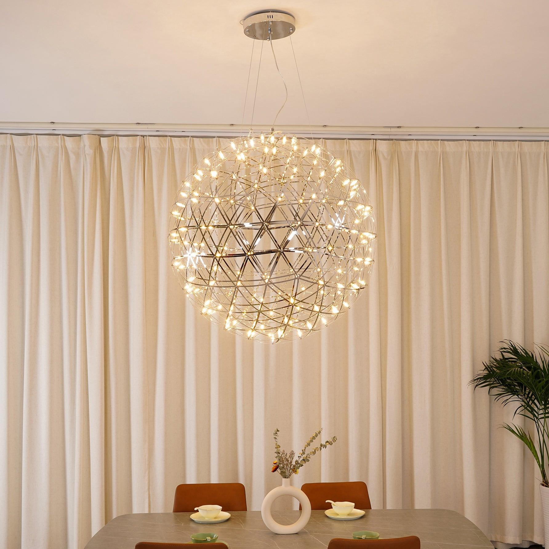 Spark Ball Pendant Light, Stainless Steel Sphere, Warm White LED