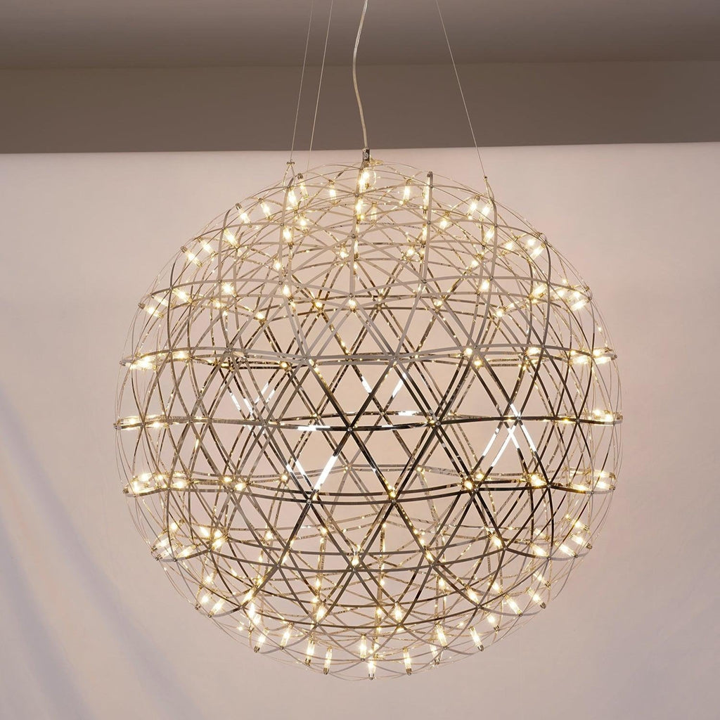 Spark Ball Pendant Light, Stainless Steel Sphere, Warm White LED