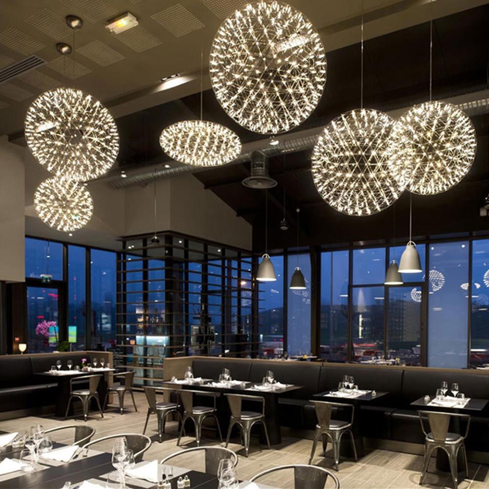 Spark Ball Pendant Light, Stainless Steel Sphere, Warm White LED