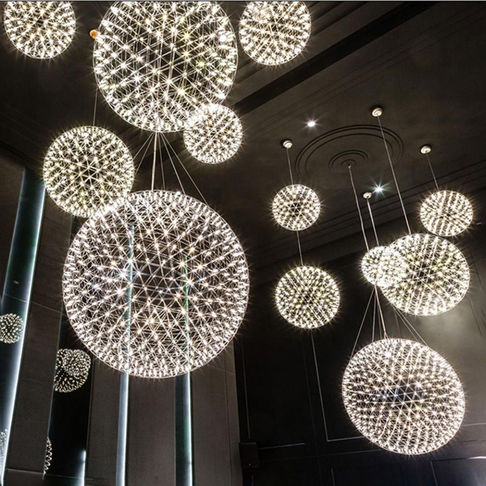 Spark Ball Pendant Light, Stainless Steel Sphere, Warm White LED