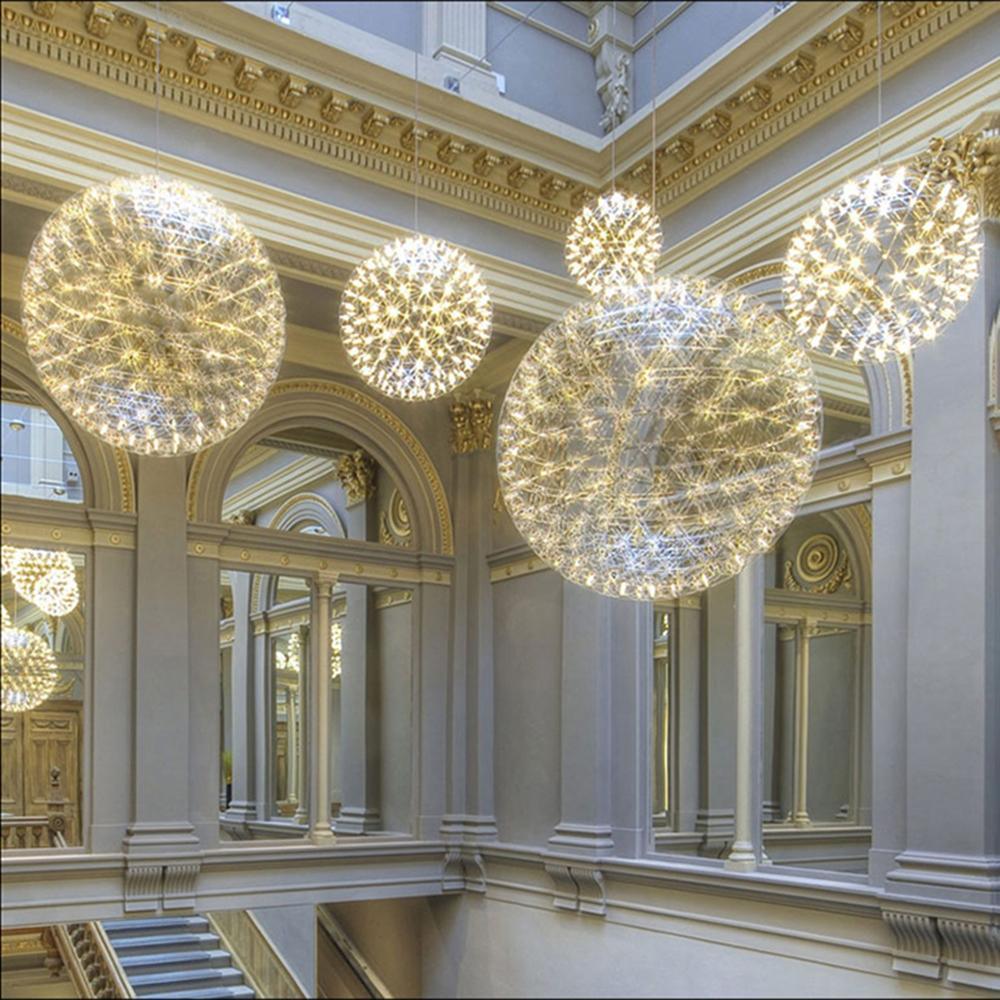 Spark Ball Pendant Light, Stainless Steel Sphere, Warm White LED
