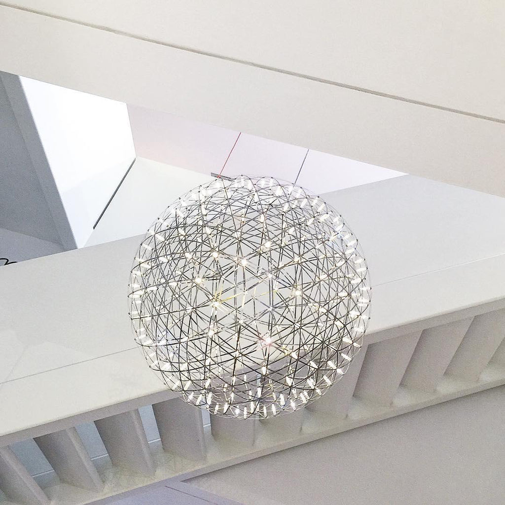 Spark Ball Pendant Light, Stainless Steel Sphere, Warm White LED