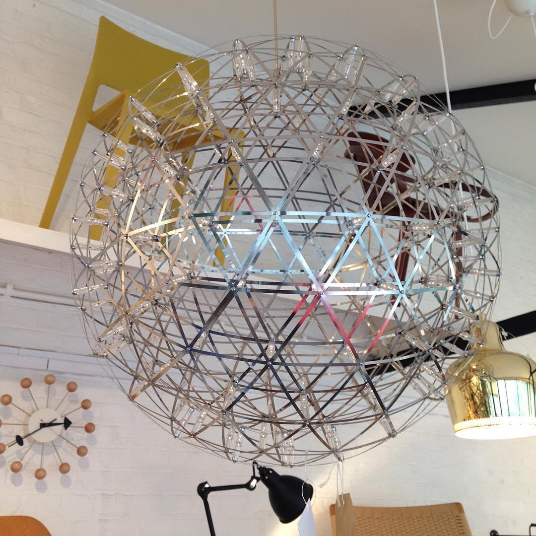 Spark Ball Pendant Light, Stainless Steel Sphere, Warm White LED