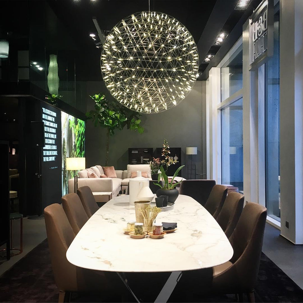 Spark Ball Pendant Light, Stainless Steel Sphere, Warm White LED