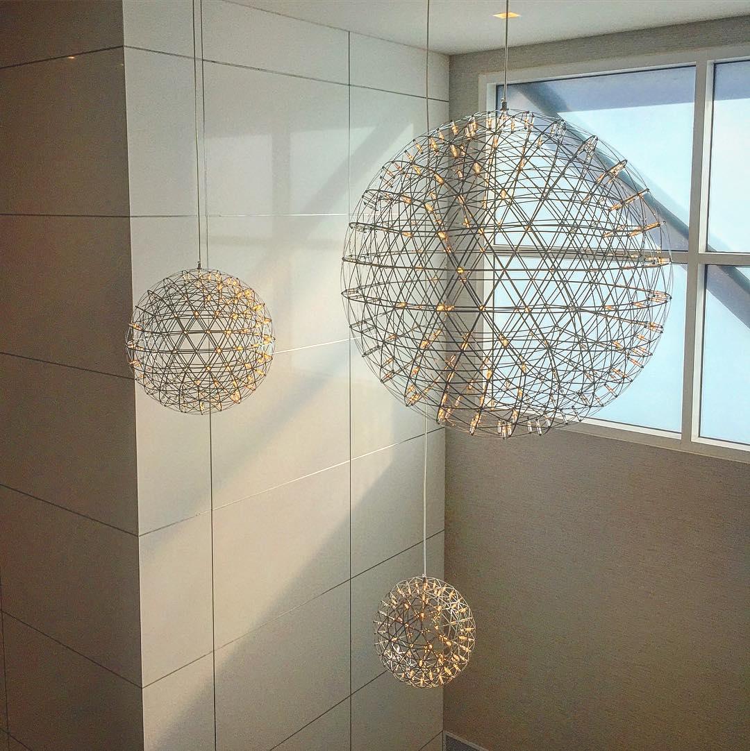 Spark Ball Pendant Light, Stainless Steel Sphere, Warm White LED