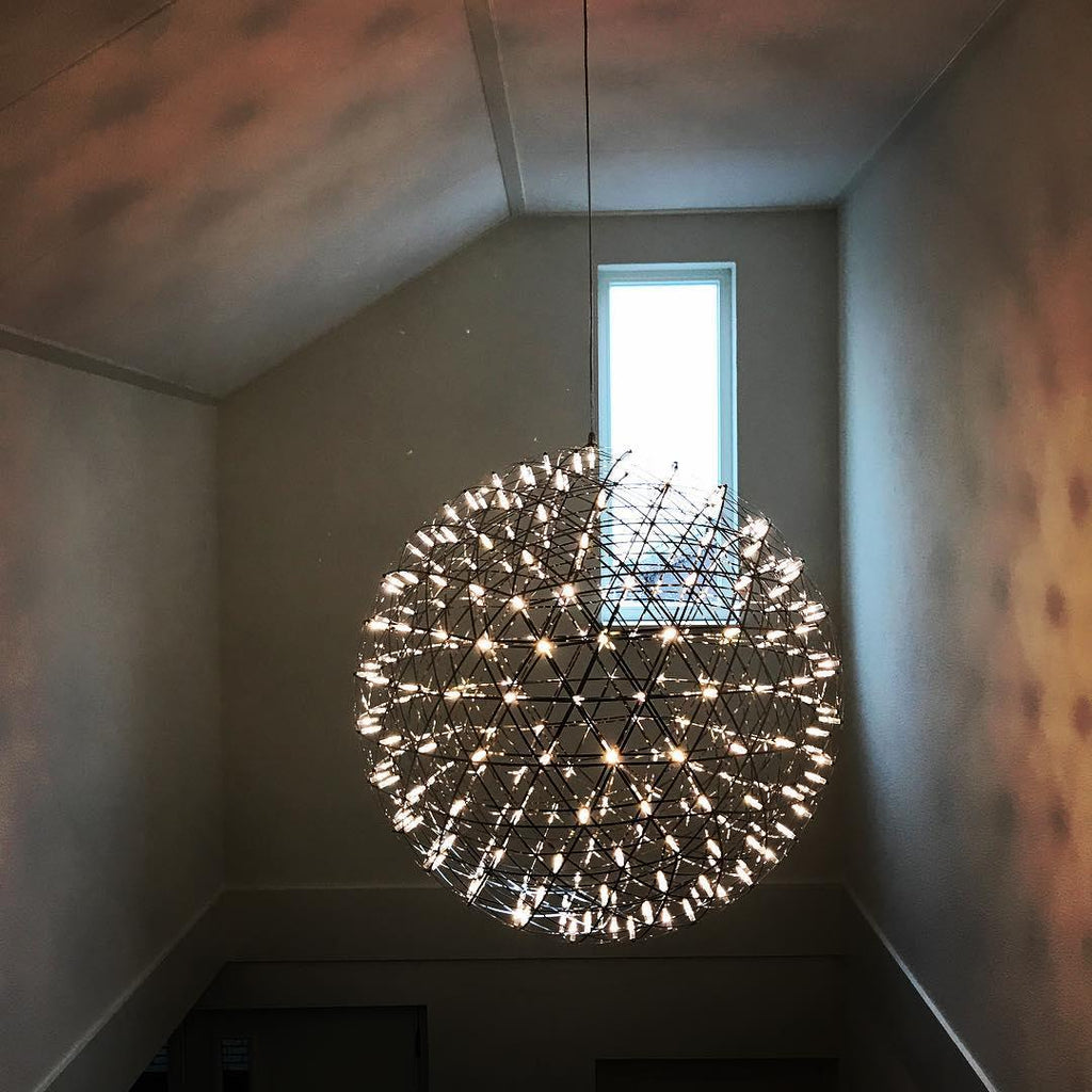 Spark Ball Pendant Light, Stainless Steel Sphere, Warm White LED