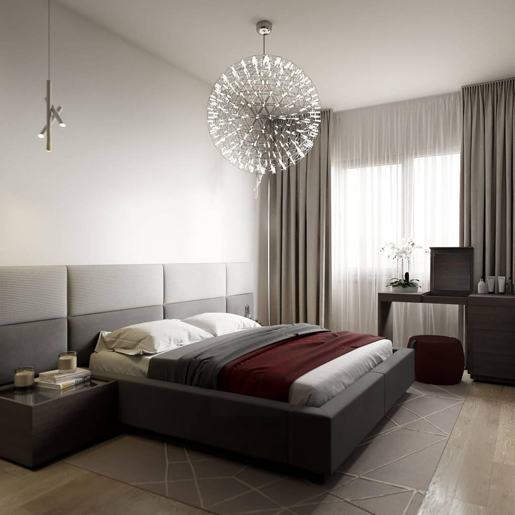 Spark Ball Pendant Light, Stainless Steel Sphere, Warm White LED