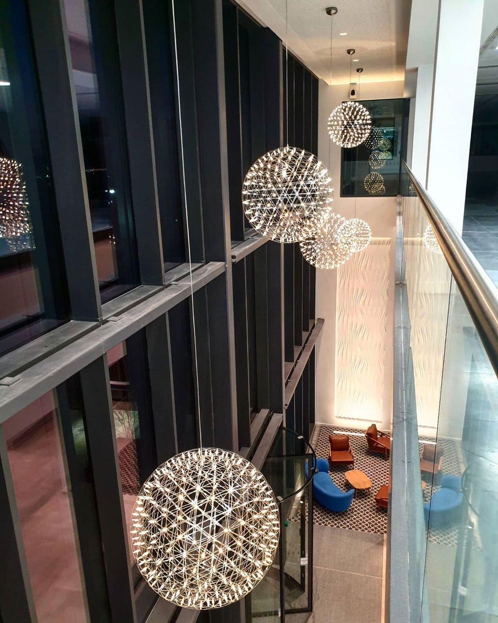 Spark Ball Pendant Light, Stainless Steel Sphere, Warm White LED