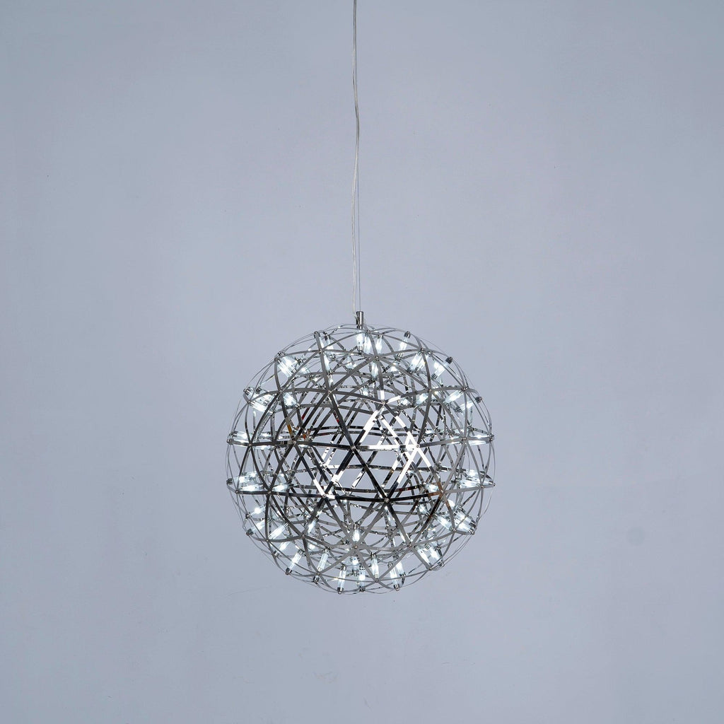 Spark Ball Pendant Light, Stainless Steel Sphere, Warm White LED