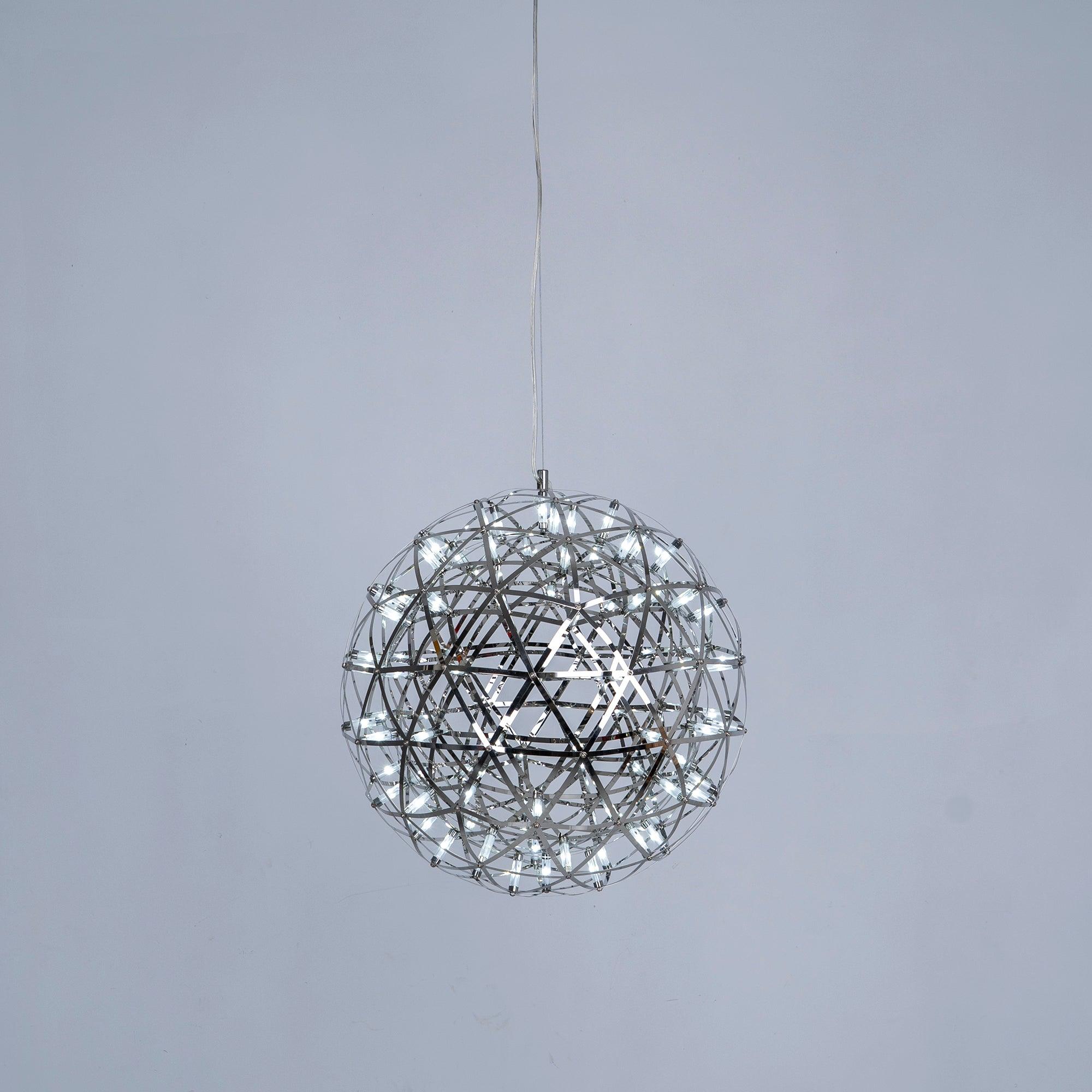 Spark Ball Pendant Light, Stainless Steel Sphere, Warm White LED