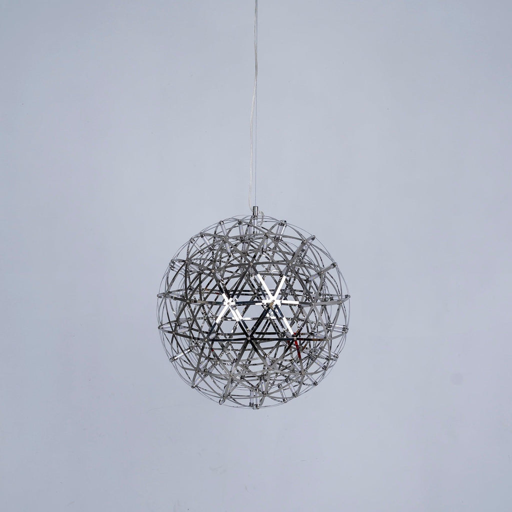 Spark Ball Pendant Light, Stainless Steel Sphere, Warm White LED