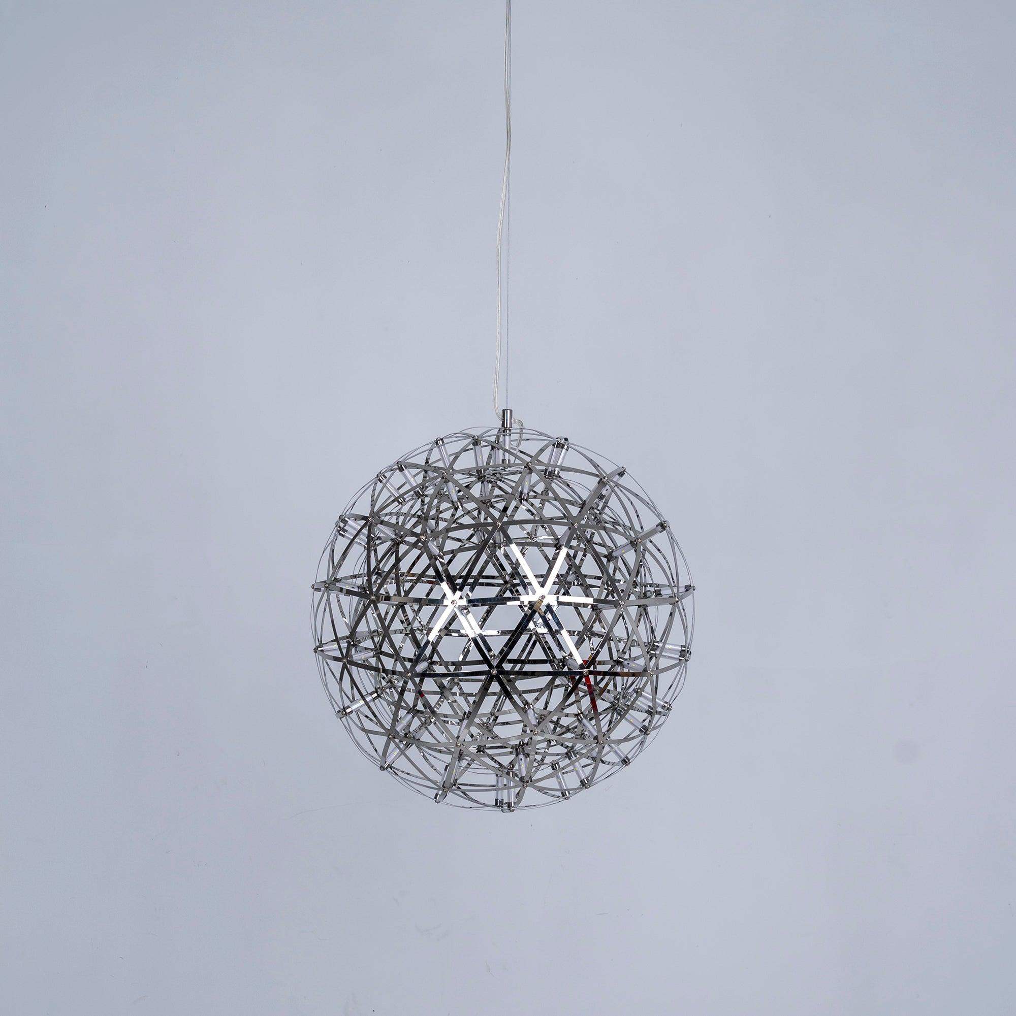 Spark Ball Pendant Light, Stainless Steel Sphere, Warm White LED