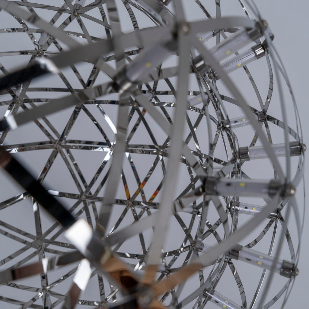 Spark Ball Pendant Light, Stainless Steel Sphere, Warm White LED