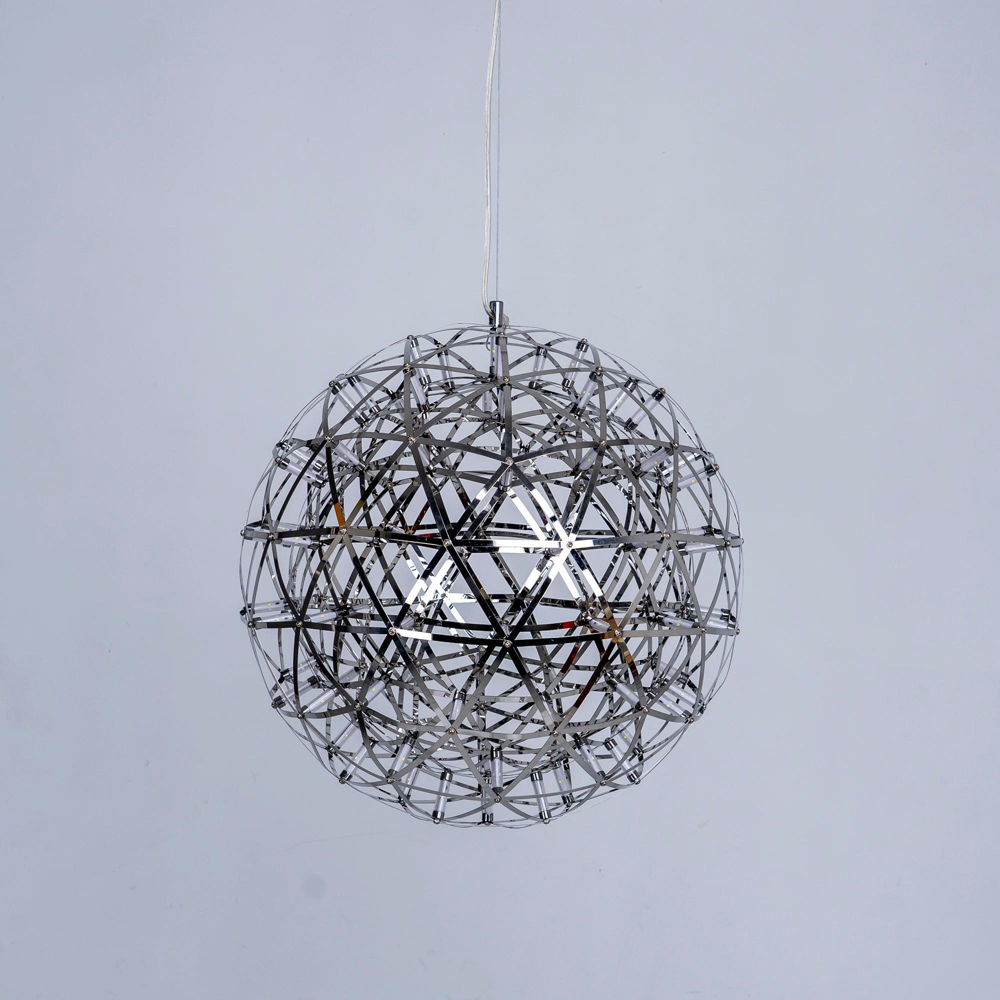 Spark Ball Pendant Light, Stainless Steel Sphere, Warm White LED