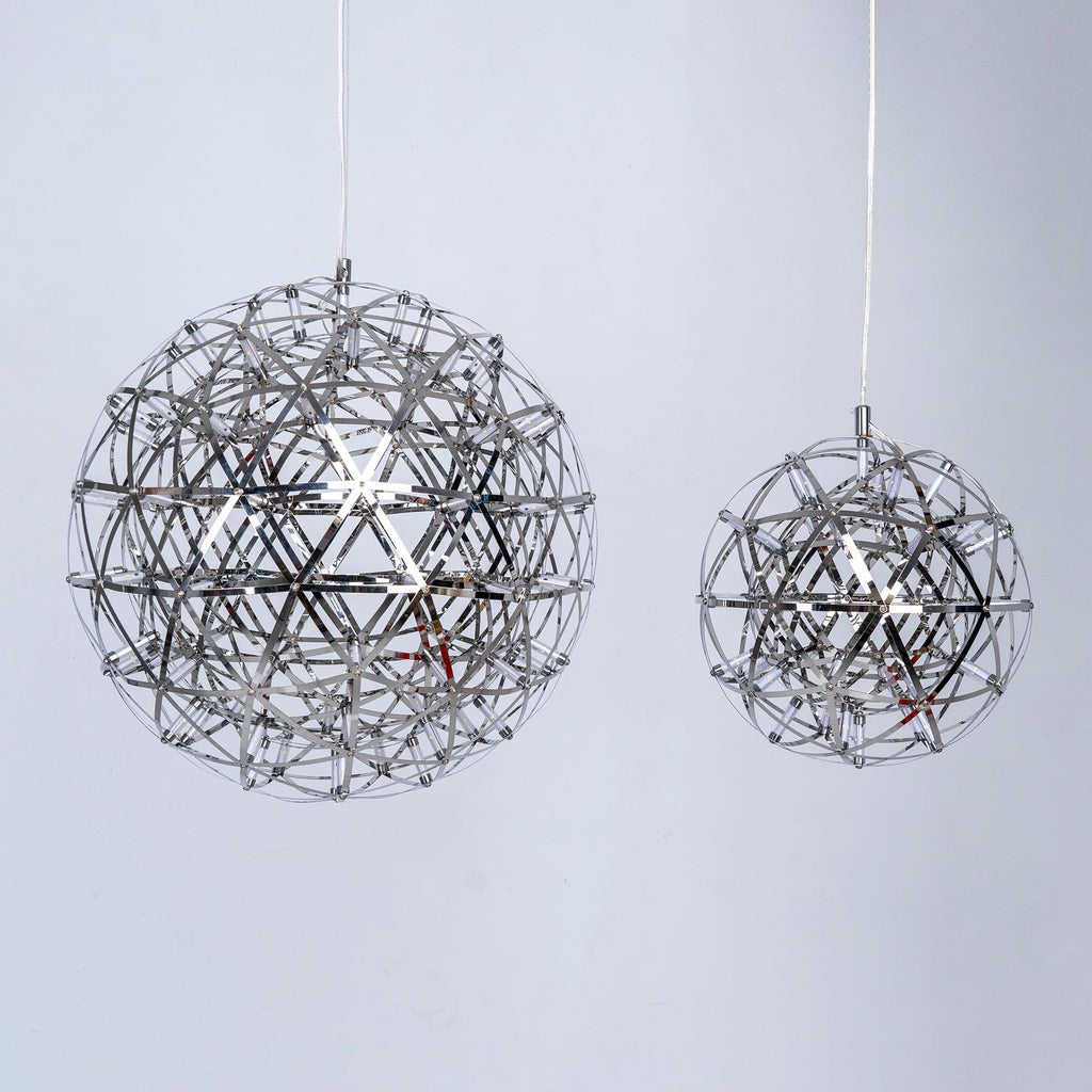 Spark Ball Pendant Light, Stainless Steel Sphere, Warm White LED