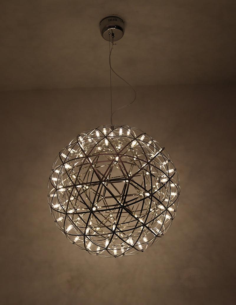 Spark Ball Pendant Light, Stainless Steel Sphere, Warm White LED